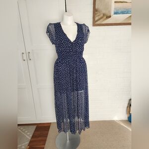Kate and Lily Navy Polka Dot Maxi Dress Size 8 With Pockets Romantic Summer Dres